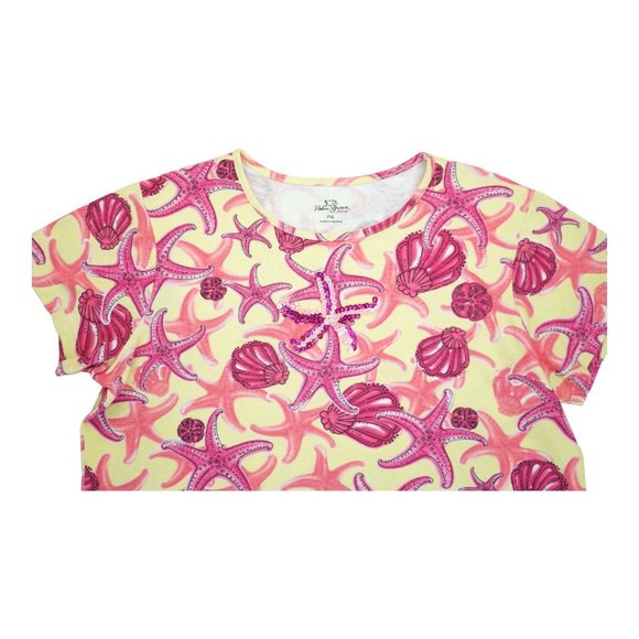 PALM GROVE KNIT TOP SHIRT SIZE PXL PETITES PINK YELLOW STARFISH SHELLS SEQUINS - Picture 3 of 4